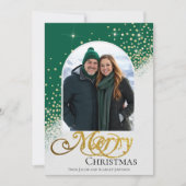 Moderne groene en witte sprankelende kerstfoto feestdagenkaart (Voorkant)