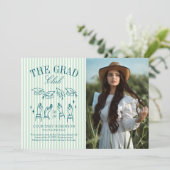 Moderne groene en witte streep foto afstudeerfeest aankondiging (Staand voorkant)