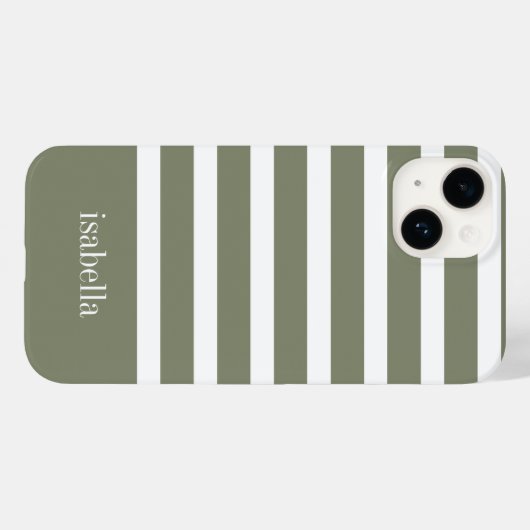 Moderne Groene en Witte Streep met Monogram Case-Mate iPhone Case (Achterkant (horizontaal))