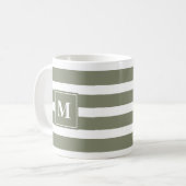 Moderne Groene en Witte Streep met Monogram Koffiemok (Voorkant links)