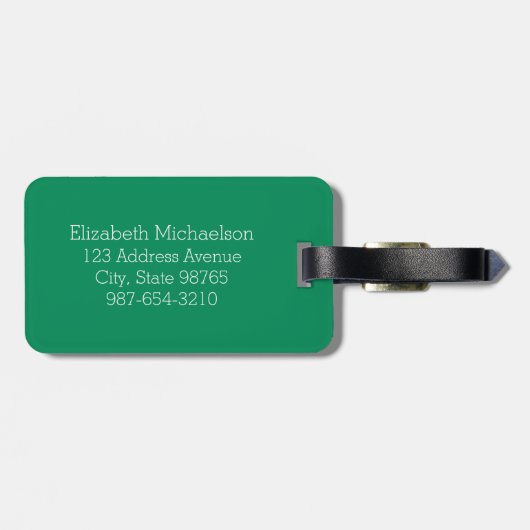 Moderne groene en witte stripes monogram naam bagagelabel (Achterkant horizontaal)