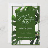 Moderne Groene en Witte Tropische Save the Date Kaart (Voorkant)