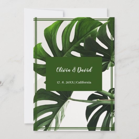 Moderne Groene en Witte Tropische Save the Date Kaart (Achterkant)