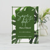 Moderne groene en witte tropische save-the-datekaa kaart (Staand voorkant)