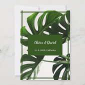 Moderne groene en witte tropische save-the-datekaa kaart (Achterkant)