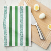 Moderne groene en zilveren glitterstripes theedoek (Quarter Fold)