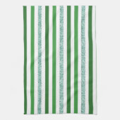 Moderne groene en zilveren glitterstripes theedoek (Verticaal)
