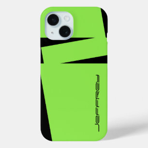 Moderne groene en zwarte gepersonaliseerde naam iPhone 15 case