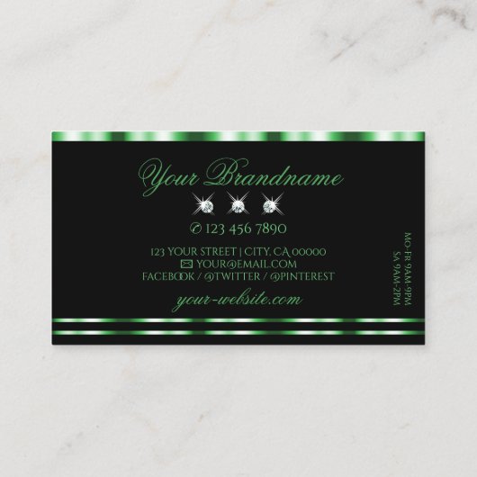 Moderne groene en zwarte mousserende diamanten sti visitekaartje (Achterkant)
