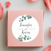 Moderne groene eucalyptus aangepaste trouw- ronde sticker
