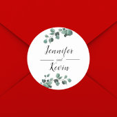 Moderne groene eucalyptus aangepaste trouw- ronde sticker