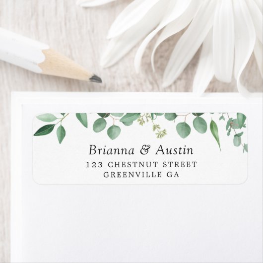 Moderne groene Eucalyptus Botanische adresaanduidi Etiket (Insitu)