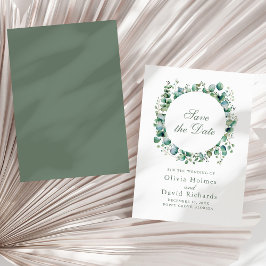 Moderne groene eucalyptus botanische bruiloft save the date