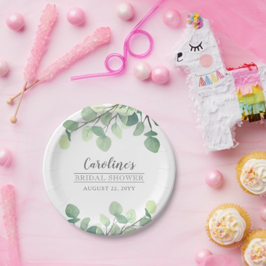 Moderne groene eucalyptus bruidsdouche papieren bordje (Feest)