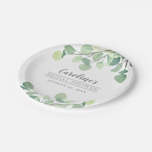 Moderne groene eucalyptus bruidsdouche papieren bordje (Gekanteld)