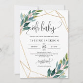 Moderne groene eucalyptus en goud oh baby kaart (Voorkant)
