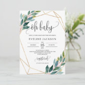 Moderne groene eucalyptus en goud oh baby kaart (Staand voorkant)