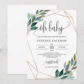 Moderne groene eucalyptus en goud oh baby kaart (Voorkant / Achterkant)