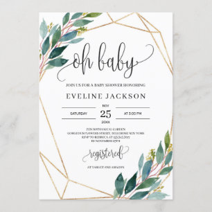 Moderne groene eucalyptus en goud oh baby kaart
