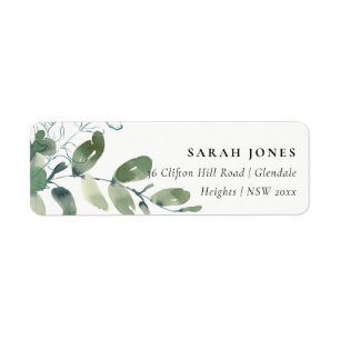 MODERNE GROENE EUCALYPTUS FOLIAGE WATERVERF ADRES ETIKET