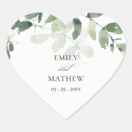 MODERNE GROENE EUCALYPTUS FOLIAGE WATERVERF WEDING HART STICKER