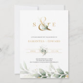 Moderne groene eucalyptus gold monogram kaart (Voorkant)