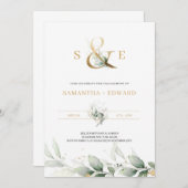 Moderne groene eucalyptus gold monogram kaart (Voorkant / Achterkant)