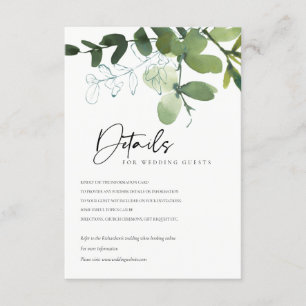 MODERNE GROENE EUCALYPTUS GROVE WEDDING - GEGEVENS INFORMATIEKAARTJE