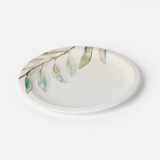 moderne groene eucalyptus springt rond papieren bordje (Gekanteld)