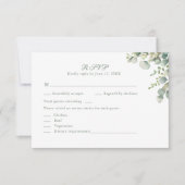 Moderne groene eucalyptus trouw-RSVP kaart (Voorkant)