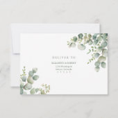 Moderne groene eucalyptus trouw-RSVP kaart (Achterkant)