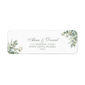 Moderne Groene Eucalyptus Trouwadres Etiket (Voorkant)