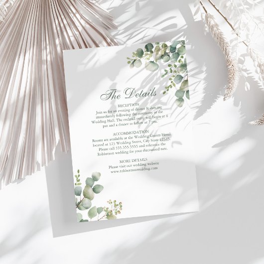 Moderne Groene Eucalyptus Trouwdetails Kaart