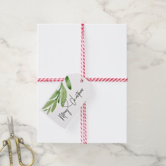 Moderne Groene Eucalyptus Vrolijke Kerstvakantie Cadeaulabel (Met Touw)