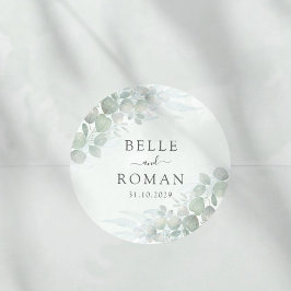 Moderne groene Eucalyptus Watercolor Trouwen Ronde Sticker