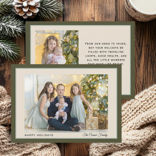 Moderne groene familiefoto prettige feestdagen feestdagenkaart