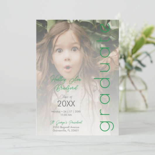 Moderne groene Fancy Vellum Overlay Effect Foto Kaart (Staand voorkant)