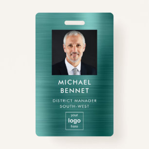 Moderne Groene Faux Metallic Corporate Foto ID Badge