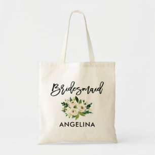 Moderne, groene, Floral Bridesmaid voor penseel Tote Bag