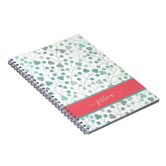 Moderne groene floral patroonscriptnaam mini clipb notitieboek (Rechterzijde)