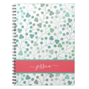 Moderne groene floral patroonscriptnaam mini clipb notitieboek