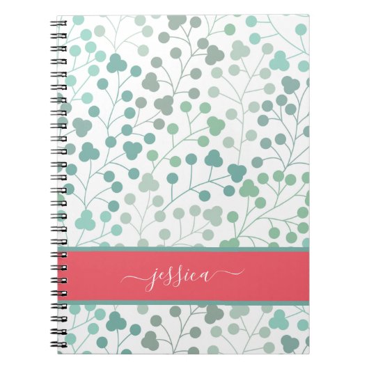 Moderne groene floral patroonscriptnaam mini clipb notitieboek (Voorkant)