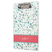 Moderne groene florale patroonscriptnaam klembord (Links)