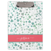 Moderne groene florale patroonscriptnaam klembord (Voorkant)