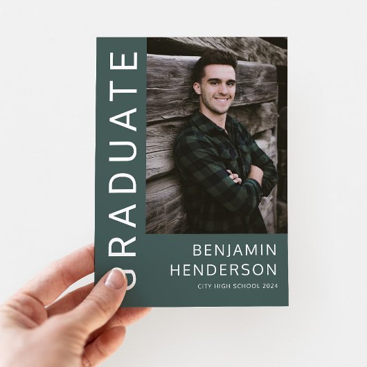 Moderne Groene Foto Afstuderen Aankondiging