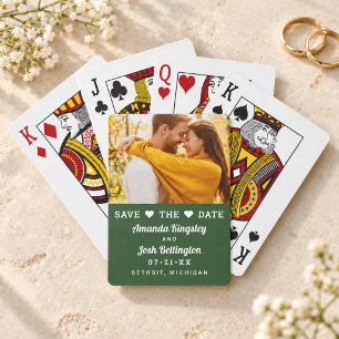 Moderne groene foto hart save the date pokerkaarten