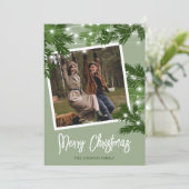 Moderne groene foto kerstgewas feestdagenkaart (Staand voorkant)