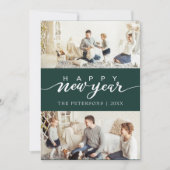 Moderne groene fotocollage Nieuwjaar Feestdagenkaart (Voorkant)