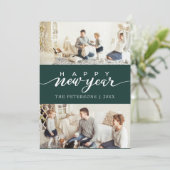 Moderne groene fotocollage Nieuwjaar Feestdagenkaart (Staand voorkant)