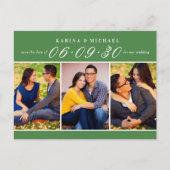 Moderne groene fotocollage save the date aankondigingskaart (Voorkant)